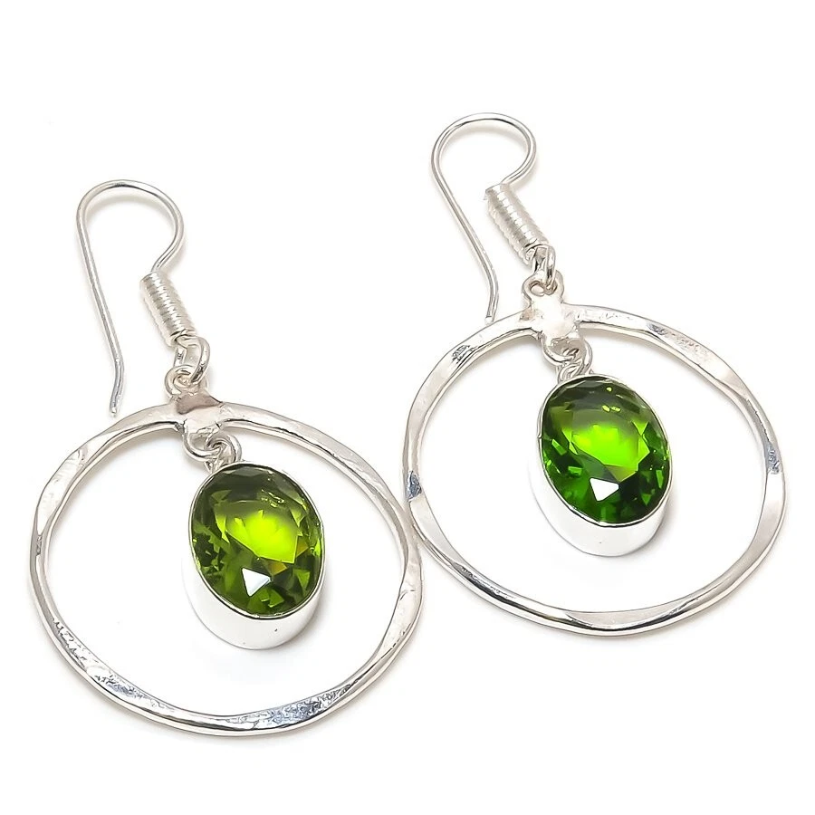 Green Peridot Gemstone 925 Sterling Silver Handmade Jewelry Earring Sz 1.50 - Image 1 of 1
