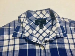 J. Crew Damengröße 2 Baumwolle perfektes Hemd Button Down kariert blau weiß - Bild 1 von 7