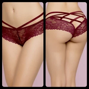 NWT Seven Til Midnight Strappy Lace Cheeky Panty Plus Size 1X/2X - Wine - Picture 1 of 8