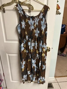 Vintage Aloha Hut OS elastic bodice tank midi luau dress tropical floral print - Picture 1 of 9