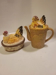 Ceramic Chicken Coffee And Sugar Containers - Picture 1 of 4