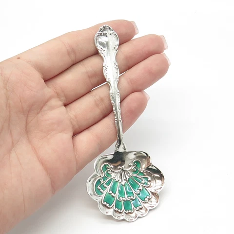 925 Sterling Silver Antique Gorham Green Enamel Spoon Cover