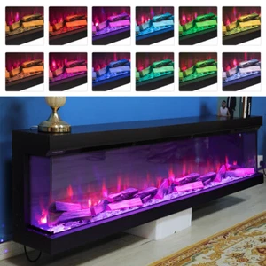 Electric Fireplace Panoramic Media Log Fire Insert LED 3 Sided Fireplace Decor - Picture 1 of 68