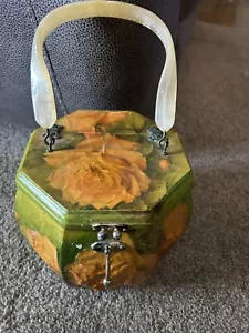 Vintage Octagon Lucite Decoupage Holz 3D Box Geldbörse mit Blumen - Bild 1 von 6