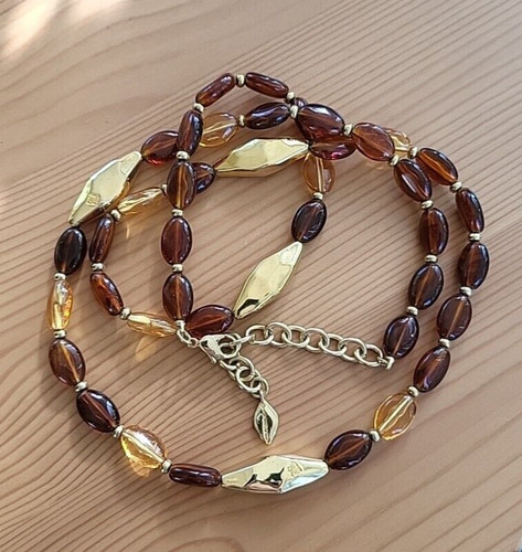 Collana Firmata Givenchy Ambra Lucite Tono Oro Perline