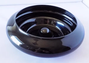 Fioriera piatta rotonda vetro cristallo nero vintage Portogallo Mikasa metà secolo - Foto 1 di 6