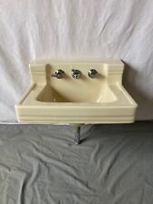 Vtg Mid Century Deco Pale Buttercream Yellow Porcelain Wall Sink Standard 62-22E