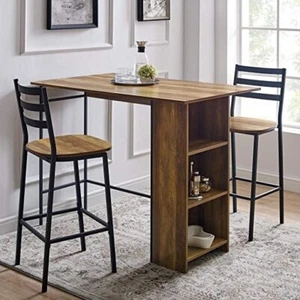 Walker Edison Drop Leaf Butterly Dining Set Table & 2 stools Reclaimed Barnwood - Picture 1 of 7