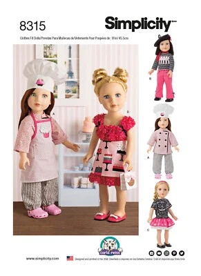SIMPLICITY 8315 DOLL CLOTHES Sewing Pattern 18" 45.5cm JACKET SHIRT TOP DRESS - Image 1 of 4