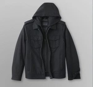 Men's Winter heavy quilted black Wool Blend Hooded jacket overcoat size XXL new - Picture 1 of 1