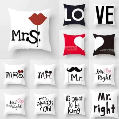Black Red Love Polyester Pillowcase Heart Lover Couple Cushion Cover Letter - Image 1 of 4