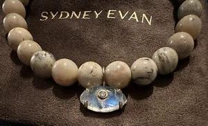 SYDNEY EVAN GOLD & DIAMOND CARVED RAINBOW MOONSTONE EVIL EYE W/JASPER BRACELET - Picture 1 of 6