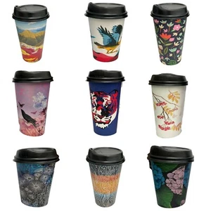 Paper Coffee Cup Patterned Bio Disposable Arts Paper Coffee Cups Bulk 8/12/16oz - Picture 1 of 7