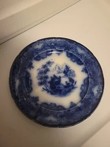Antique T. J. & J. Mayer Formosa Flow Blue 7.5 in. Plate Boat Temple - Picture 1 of 13