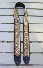 Vtg 60s Ace Guitar Strap "Greenwich" Yellow Hippie Flower Pattern USA Bob Dylan