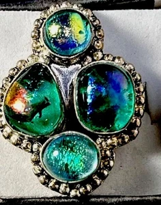 4 Art Glass Stones 925 Silver   Ring Size 8 # 1088 - Picture 1 of 5