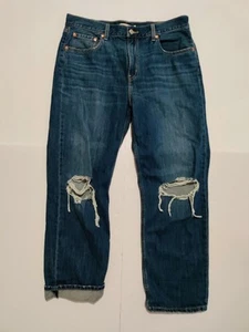 Levis Womens Low Pro Straight Distressed Faded 100% Cotton Blue Jeans - Picture 1 of 14