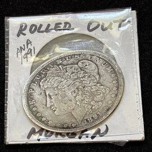 1891 P MORGAN SILVER DOLLAR ROLLED OUT FOR ANA 1991 CHICAGO CELEBRATION - Picture 1 of 3
