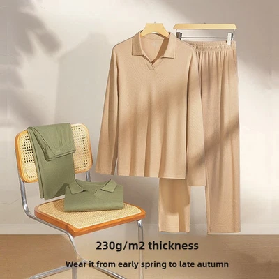 Männer Pyjama Set Winter Luxus Langarm Baumwolle V-Ausschnitt Komfort - Bild 1 von 4