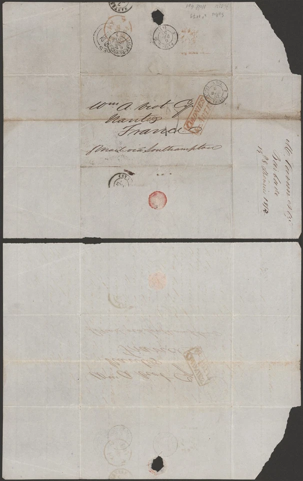Barbados 1852 - Cubierta de correo marítimo a Nantes Francia D501 Foto 1 de 1