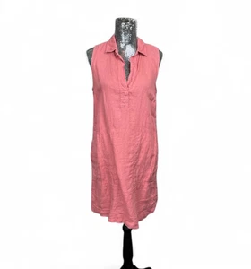 Coastal Minimalist Linen Midi Shift Dress Small Coral Resort Beach Vacation - Picture 1 of 8