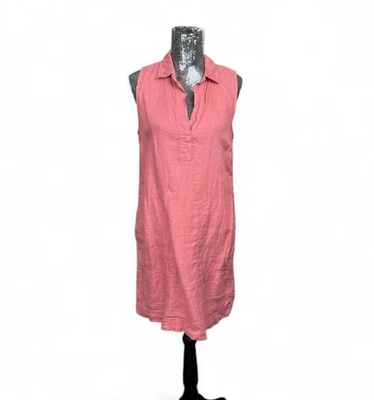 Coastal Minimalist Linen Midi Shift Dress Small Coral Resort Beach Vacation - Image 1 of 4