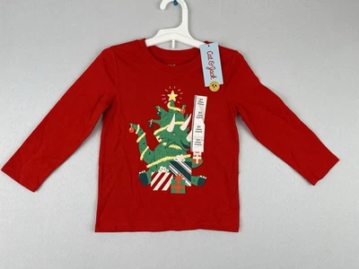 Cat & Jack Toddler Boys Size 3T Christmas Dinosaur Long Sleeve Shirt Red - Image 1 of 4