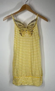 Y2K No Boundaries Butterfly, Cami Yellow White Stripes Juniors SZ M 7/9 - Picture 1 of 9