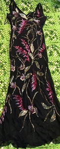 Vestido Sue Wong Mujer Talla 14 Negro Seda Floral Lentejuelas Vintage Y2K Clásico - Imagen 1 de 16