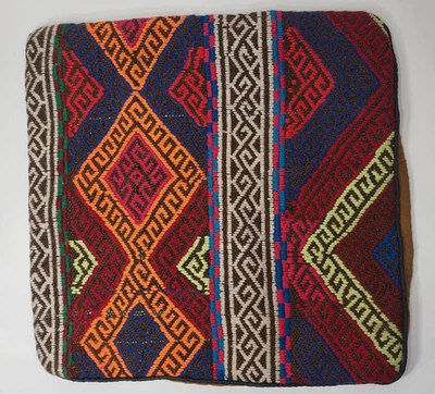 ~17x17 Kilim Pillow Cover Handmade Turkish Tribal Ethnic Boho Rug Cushion - Image 1 of 2