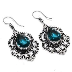 London Blue Topaz Gemstone Handmade 925 Sterling Silver Jewelry Earrings Sz 1.50 - Picture 1 of 1