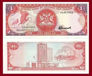 Trinidad & Tobago P36c, $1, Scarlet Ibis / Point Lisas, oil refinery (1985) UNC - Picture 1 of 5