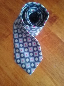 COUNTRY ROAD Mens Neck Tie Navy Blue Geometric Floral Pure 100% Silk Italy Made - Picture 1 of 8