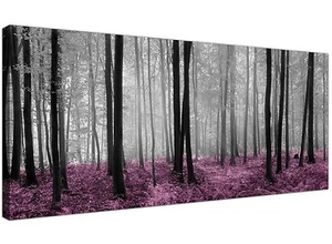 Modern Black White and Plum Canvas Prints of Forest Trees for your Dining Room - Picture 1 of 4
