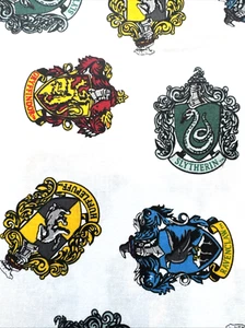 Harry Potter Fabric Hogwarts White All House Badges BTFat Q #1 - Picture 1 of 9