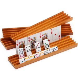 Wooden Domino Racks. Mexican Train Dominoes Game Trays/Card Holders (Set of 4) - Picture 1 of 8