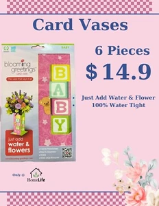 6 X Blooming Greeting Card Vase, "BABY" Just Add Water & Flowers, BABY, NEW BORN - Picture 1 of 1