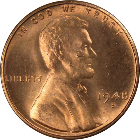1948 S Lincoln Wheat Cent BU Uncirculated Mint State Bronze Penny 1c Coin Cover