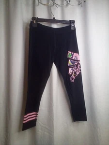 Adidas Leggings Girls XL 16 Spell Out Active Athletic Black Pink - Picture 1 of 15