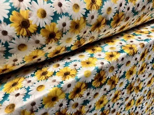Scuba Neoprene Stretch Jersey Fabric, Per Metre - Gerbera Daisy Flower Print - Picture 1 of 3