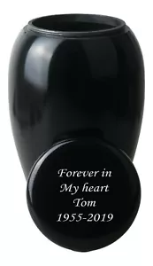 Large Personalised Engraved Black Urn Adult or Pet Dog Ashes Cremains Memorial - Picture 1 of 2