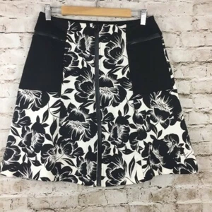 Worthington Zip-Front Black and White Floral Skirt Size 6 Pockets Zipper - Picture 1 of 8