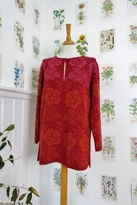 OLEANA NORWAY Pink & red floral Merino Wool & Silk cardigan size S - Picture 1 of 12