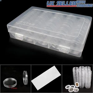 100Pcs 30mm Coin Capsule Container Storage Box Holder Case Clear Round Plastic - Picture 1 of 10