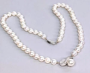 5,5-6 mm Akoya Perlen Halskette mit Diamant Perle Mittelstück 14K Gelbgold 16 Zoll - Bild 1 von 5