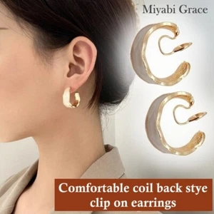 Pendientes de aro con clip esmalte blanco oro bobina invisible clip pendientes sin perforar - Imagen 1 de 18
