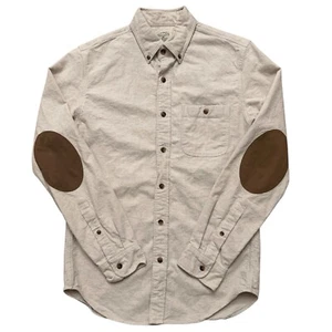 J.Crew Work Shirt Mens Size S Long Sleeve Flannel Elbow Patch Pocket Beige - Picture 1 of 4