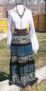 Double D Ranch Tiered Velvet Corduroy Lace Circle Skirt XL EUC - Picture 1 of 5
