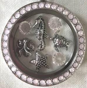 ❤️AUTHENTIC ORIGAMI OWL Rose Water Opal Locket & 4 CHARM SET ~ SEA CREATURES❤️ - Bild 1 von 2