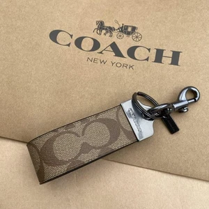 Coach Canvas Keychain with Leather Loop Khaki Used - Picture 1 of 12